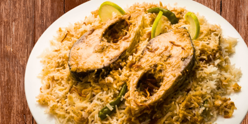 Ilish Biryani Dhakai Style served in traditional Bengali brassware